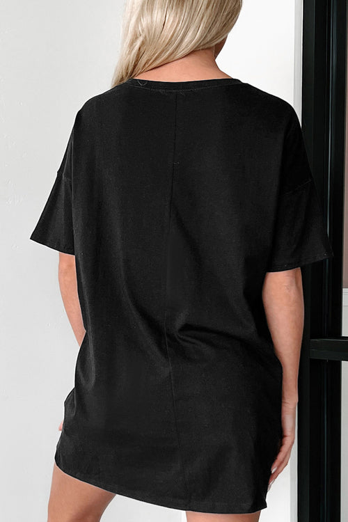 Black Western Cowboy Print Oversized Tunic Tee