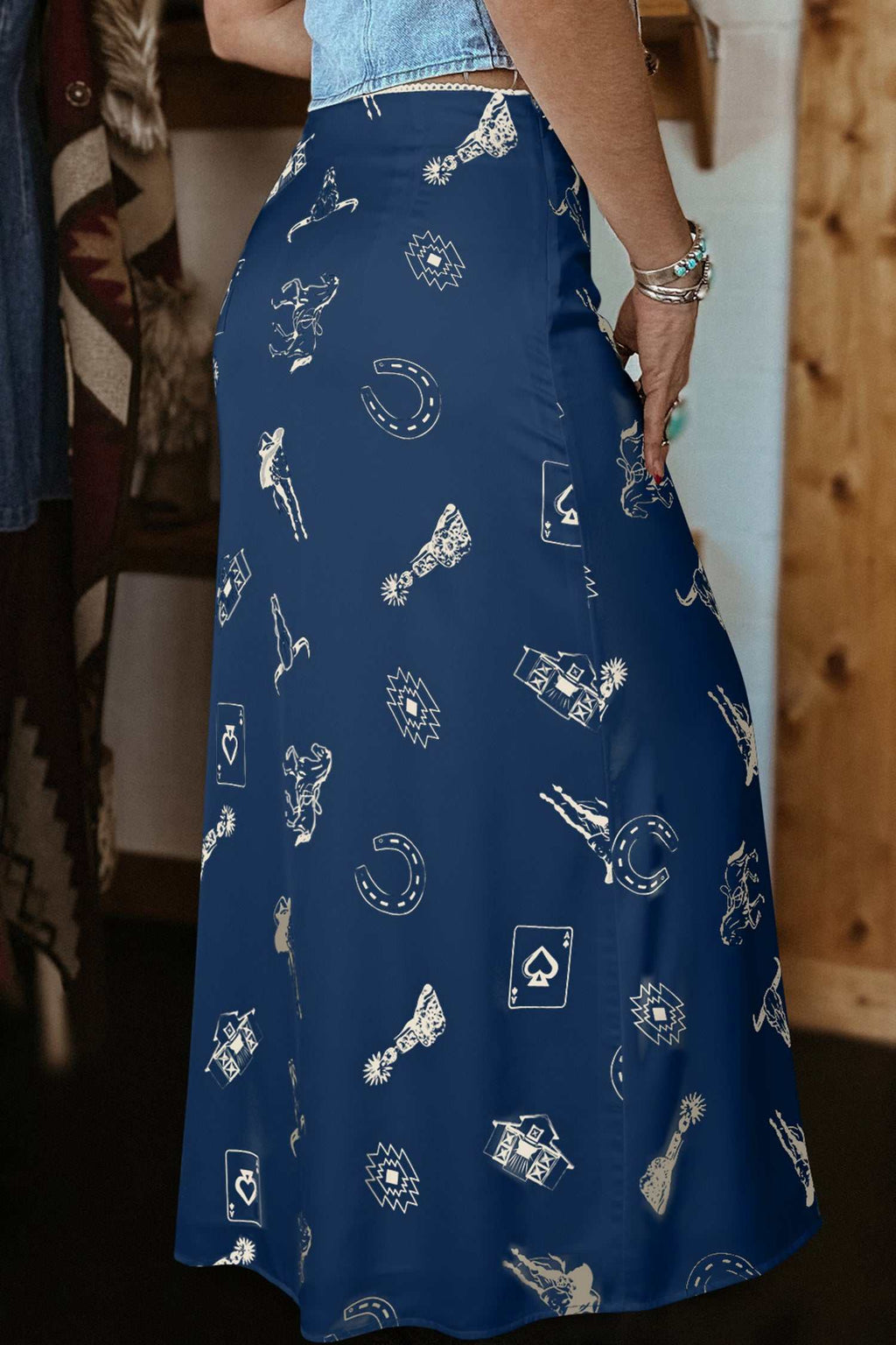 Navy western satin skirt, alternate view