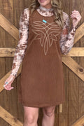 Coffee corduroy shift dress, view 3