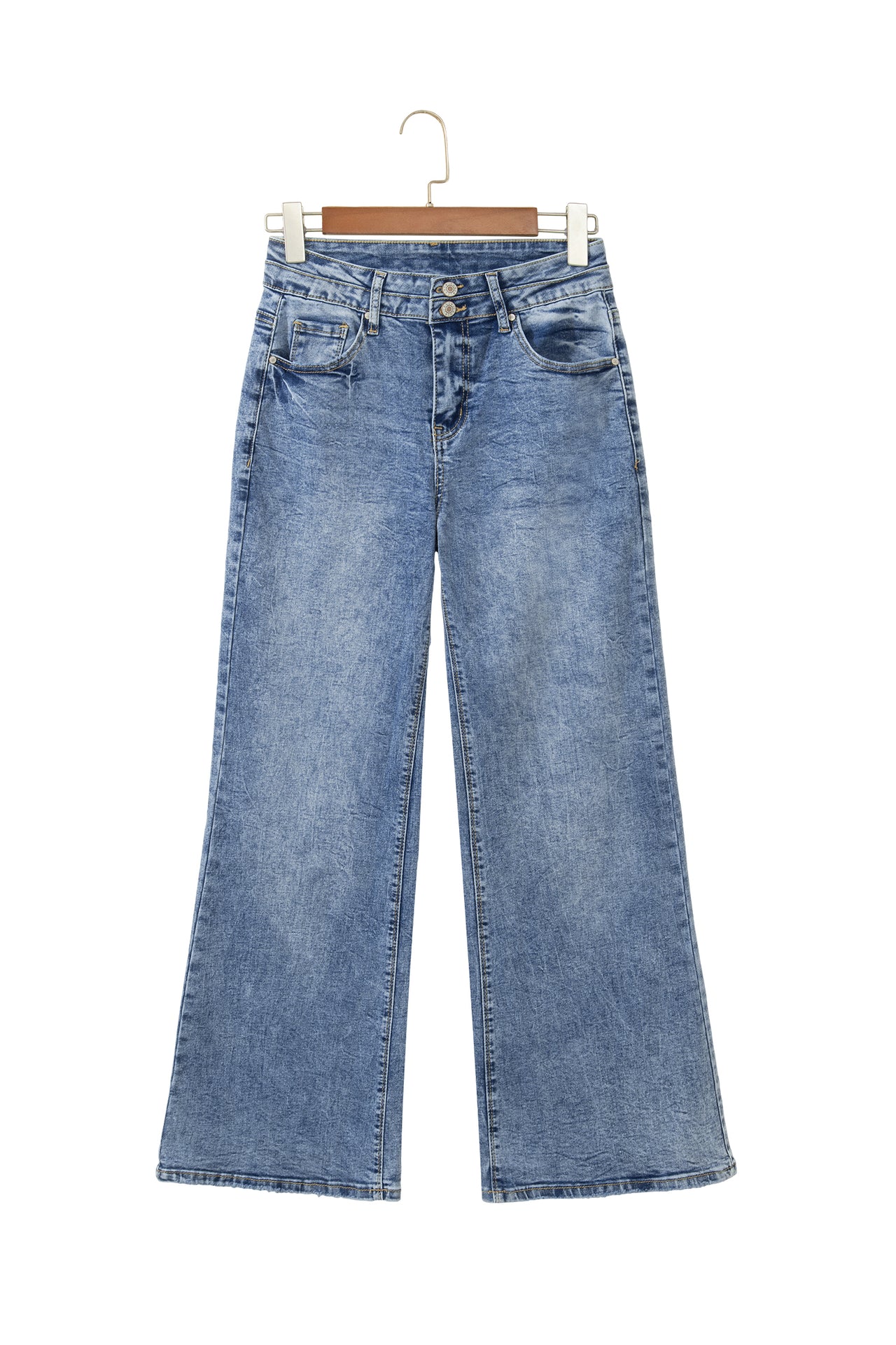 Beau Blue Acid Wash Pocket Detail Flare Jeans