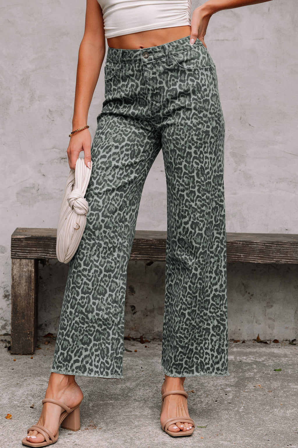 Brown leopard wide leg jeans, view 7