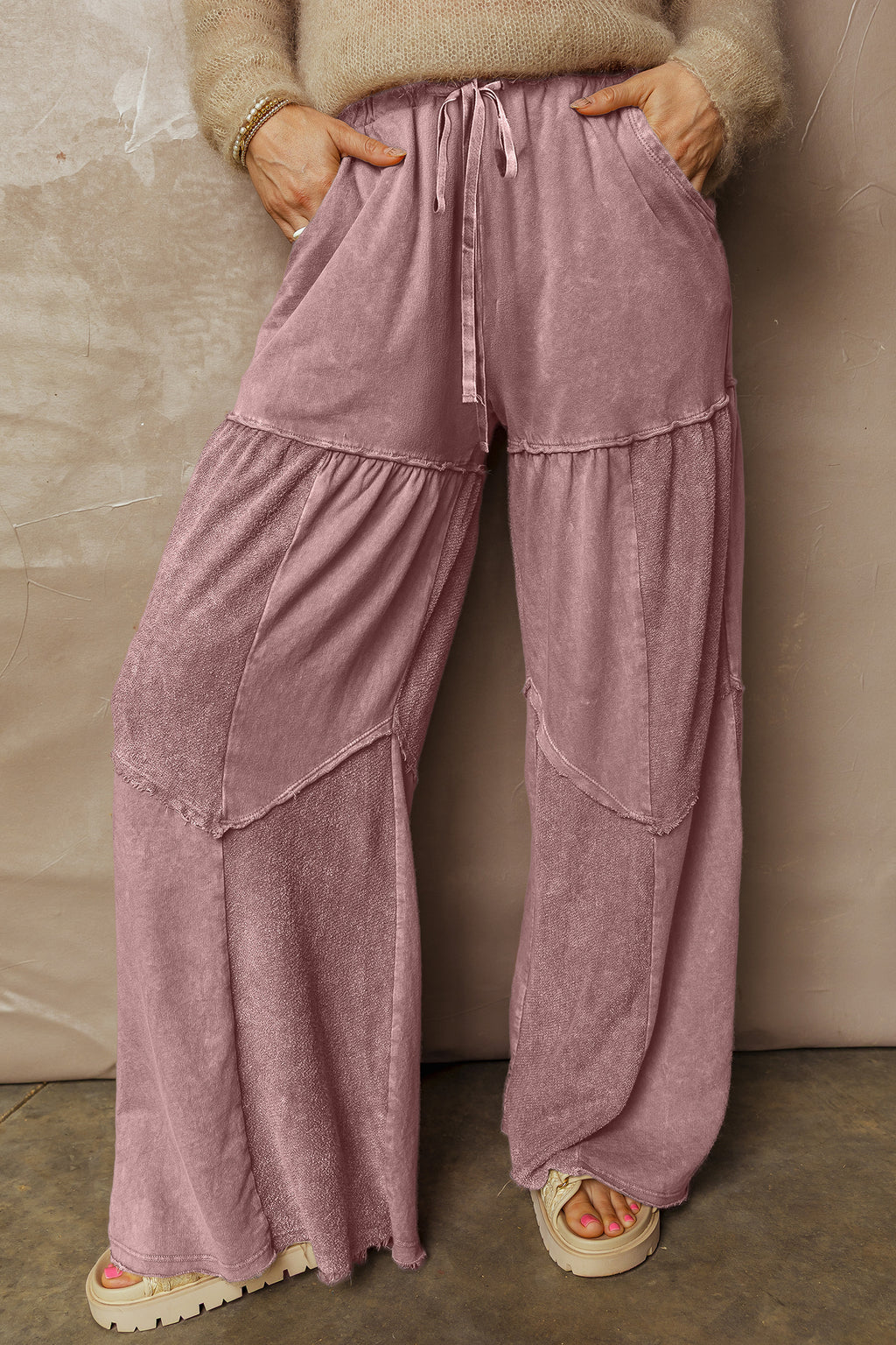Black tiered wide leg pants, view 14