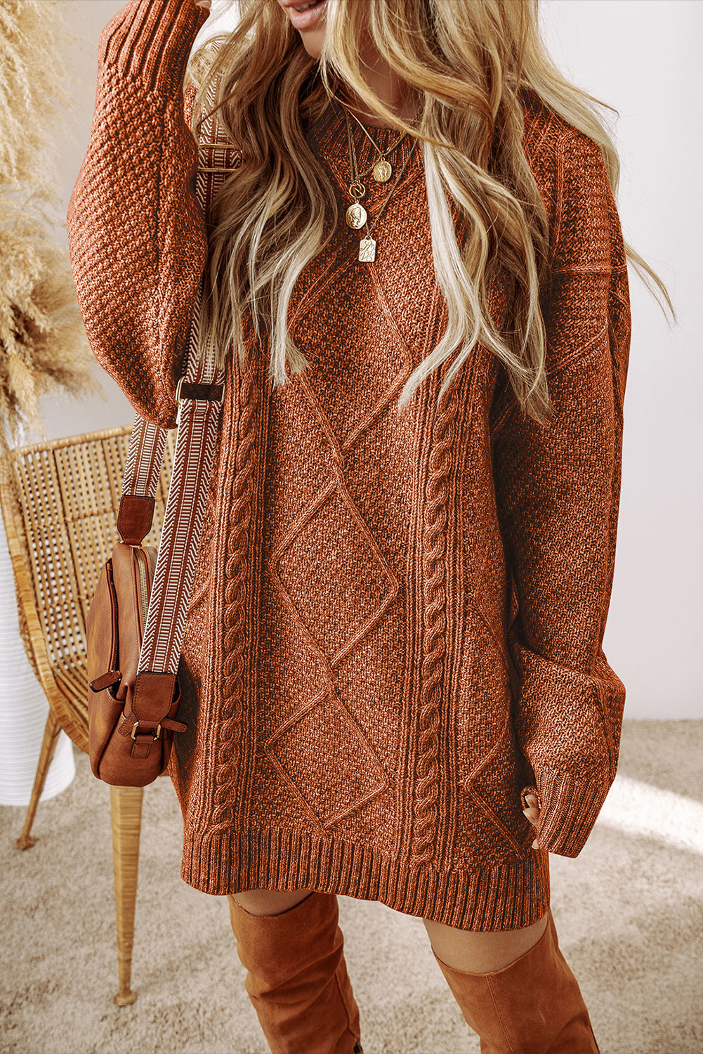 Cable knit sweater dress, view 6