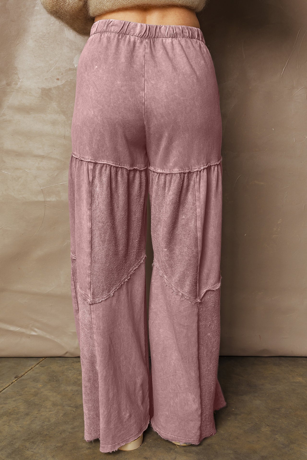 Black Mineral Wash Tiered Wide Leg Patchwork Drawstring Pants