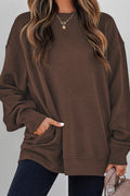 Women's coffee brown textured drop shoulder pullover sweatshirt