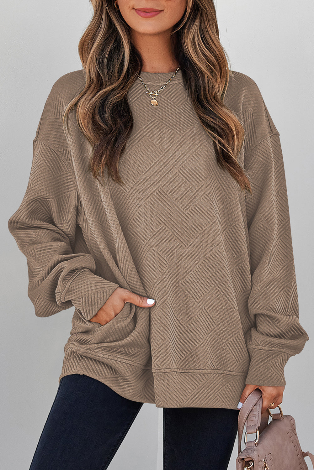 Coffee textured pullover, view 13