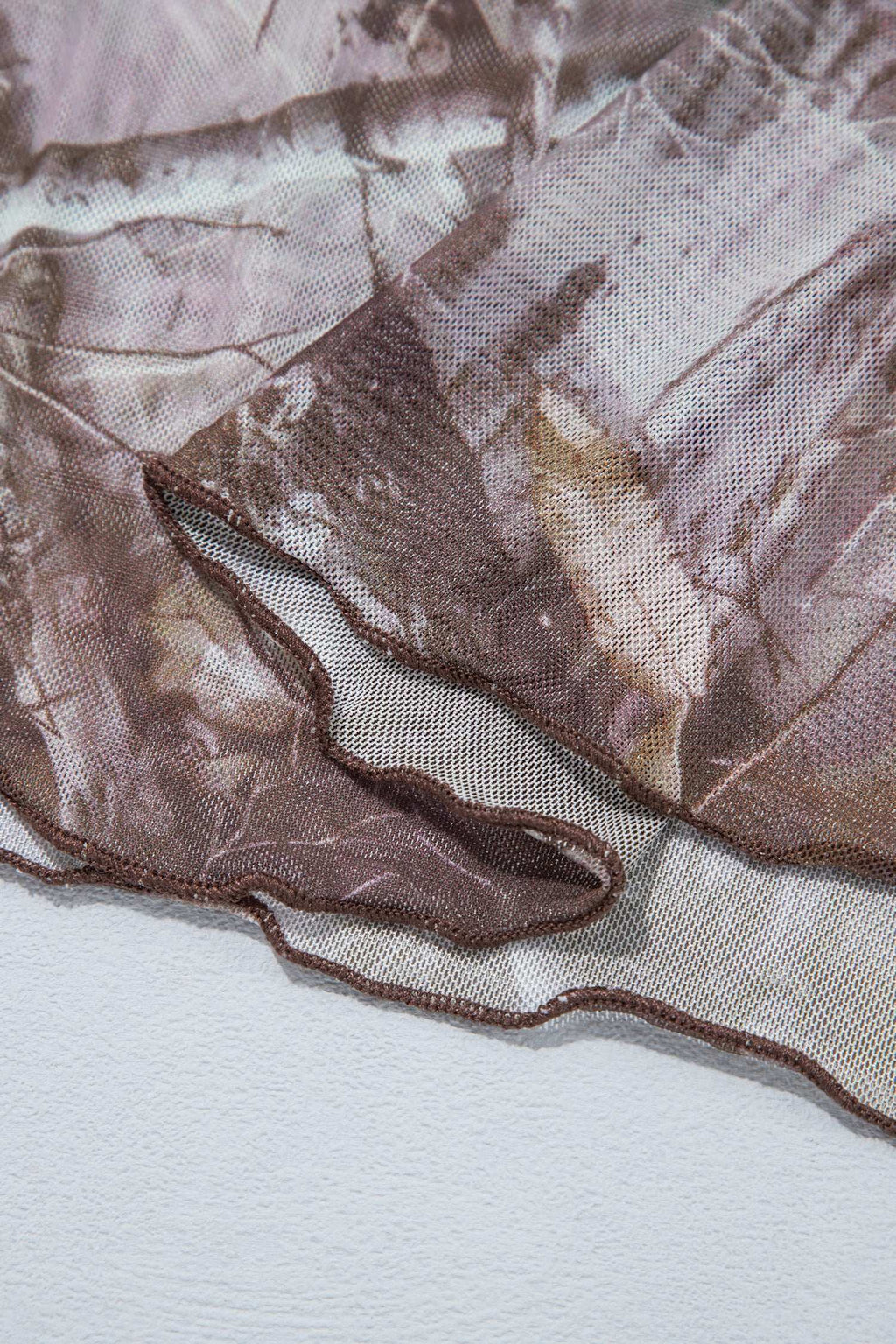 Smoke gray floral mesh top, view 16