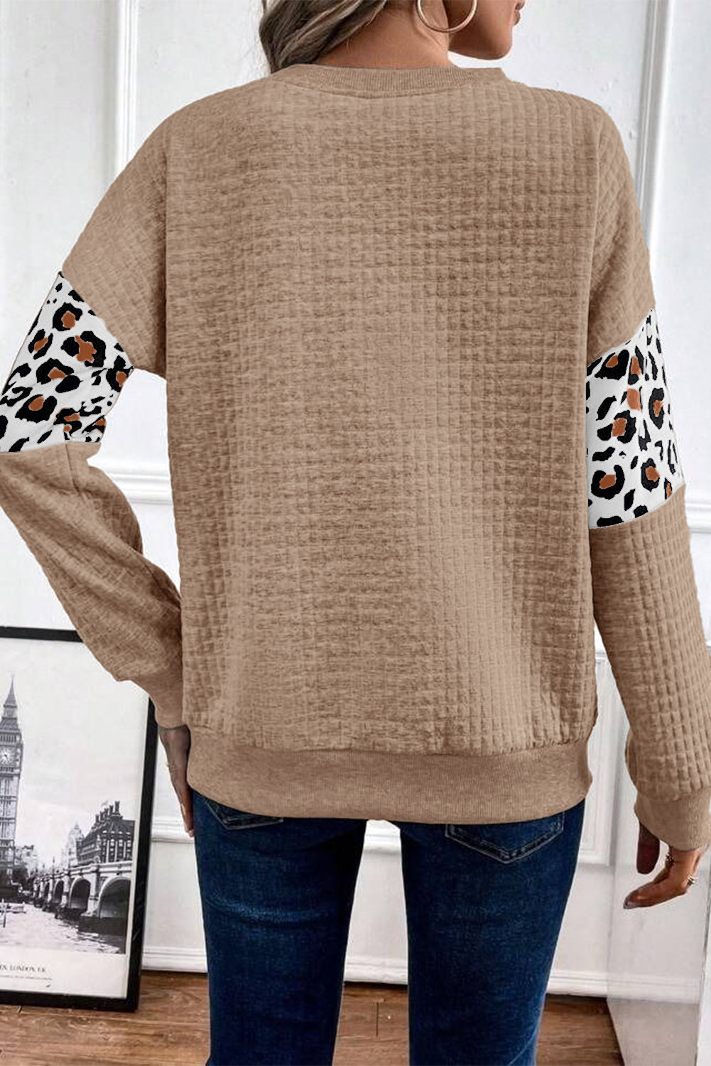 Leopard Quilted Patchwork Crew Sweatshirt
