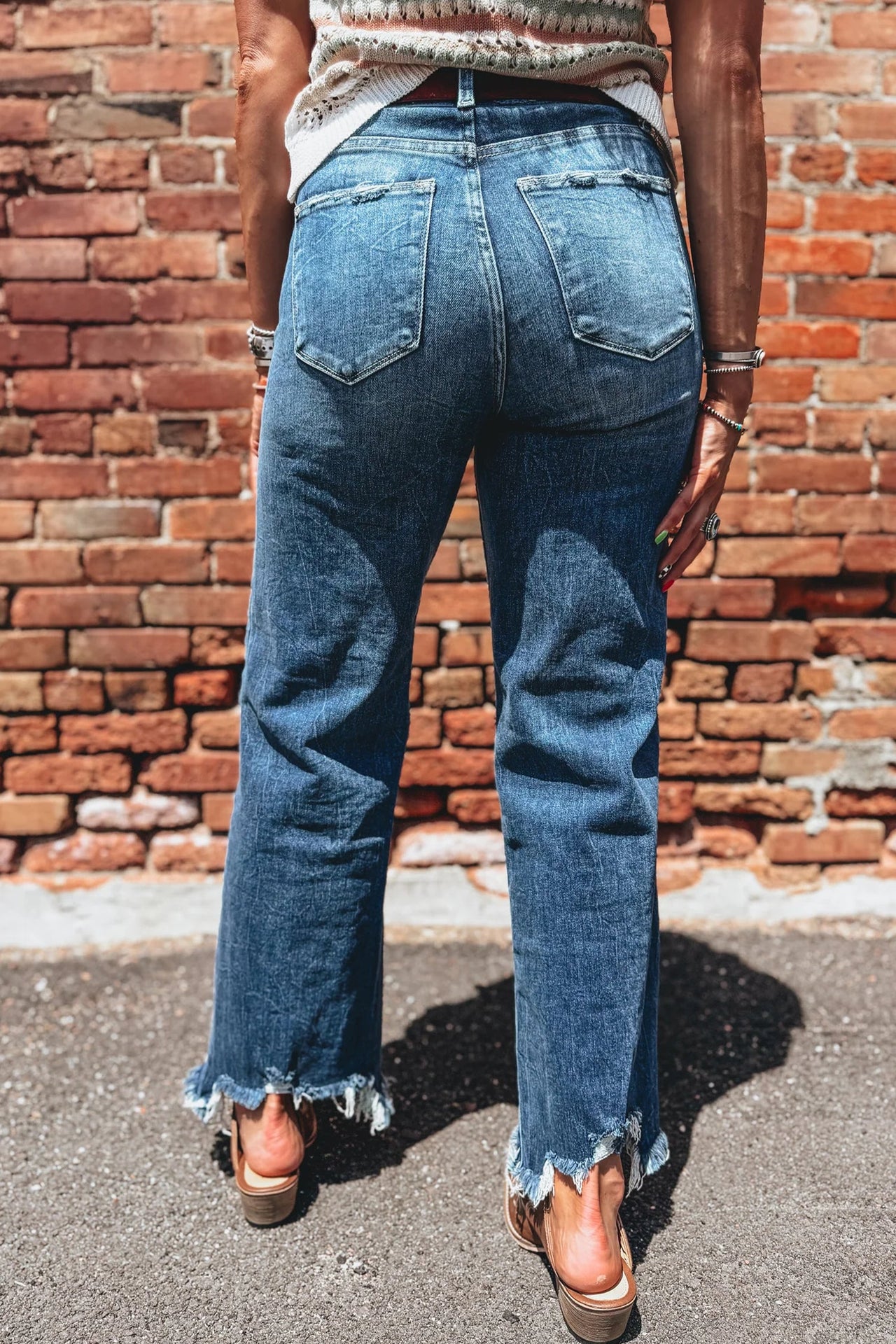 Ashleigh Blue high-waist flare jeans with frayed hems and classic denim styling