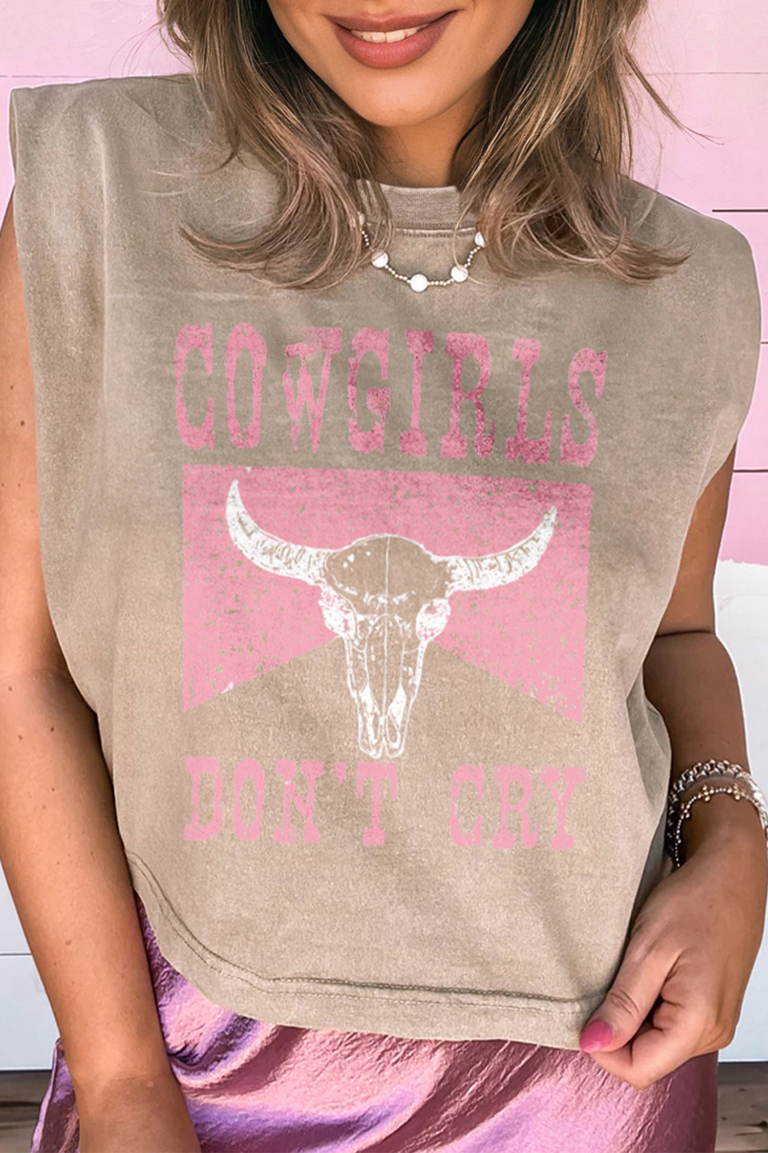 Sleet Cowboy & Beer Western Graphic Mineral Wash Tank Top