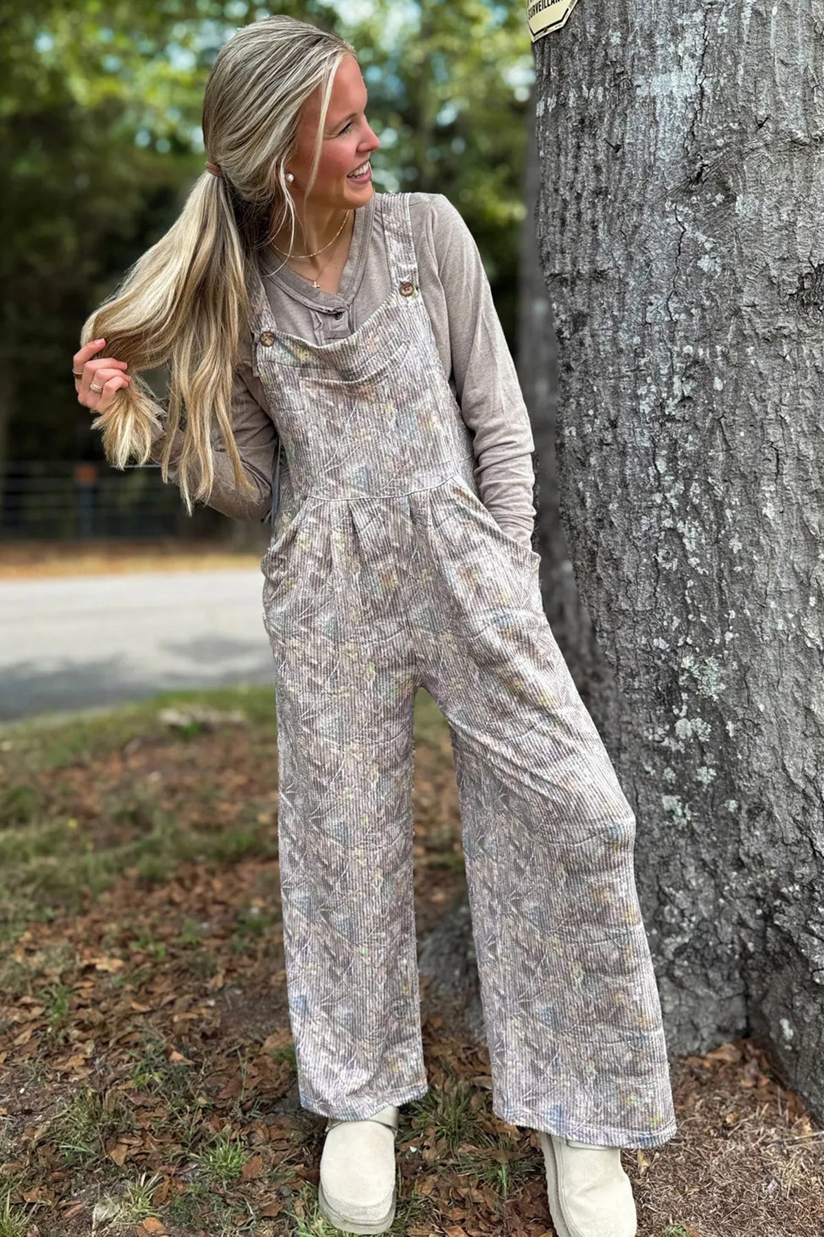 Brown Camouflage Twist Ribbed Sleeveless Full-Length Casual Jumpsuit Dear-Lover Dropshipping