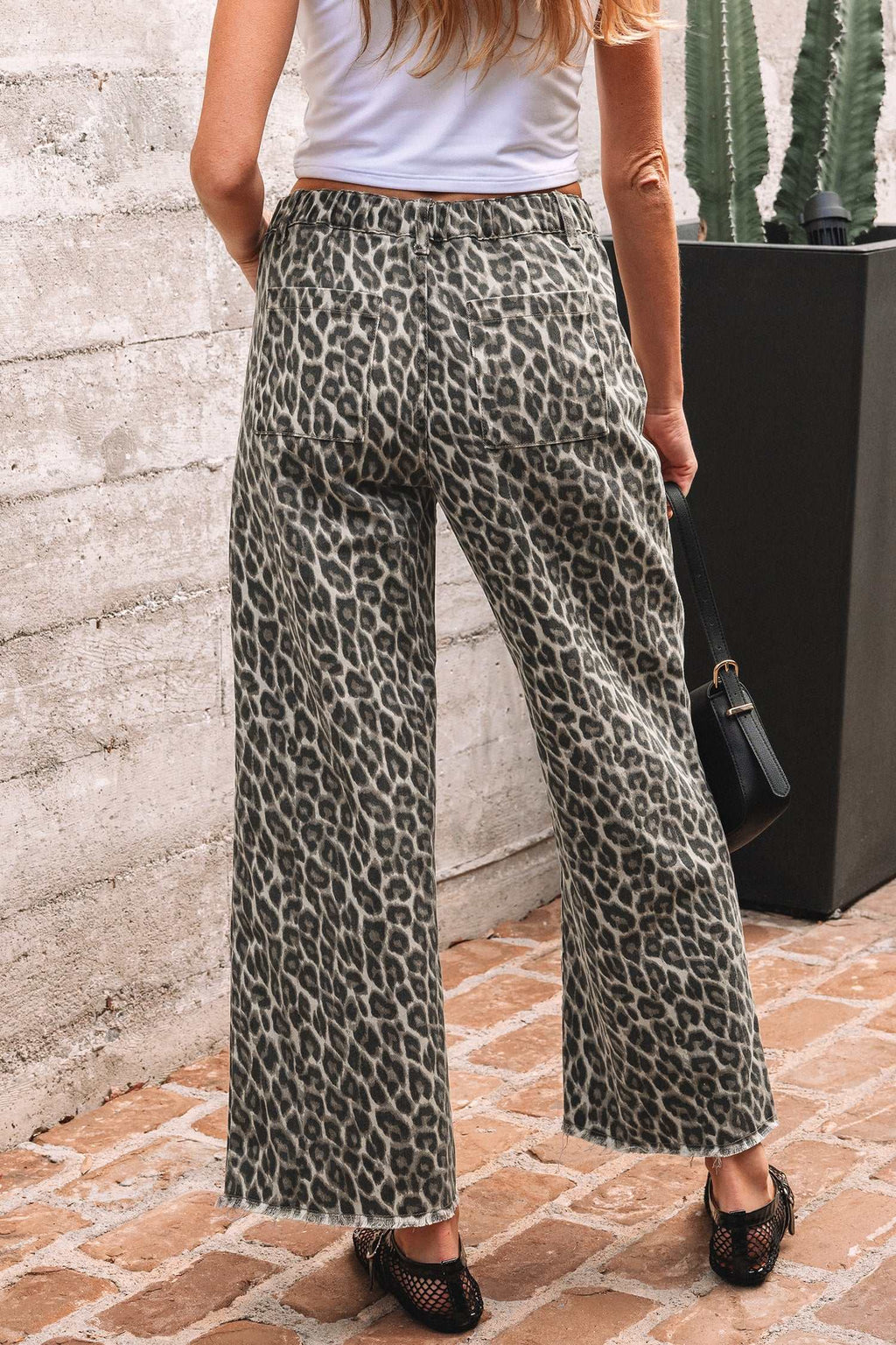 Yellow leopard loose leg jeans, alternate view