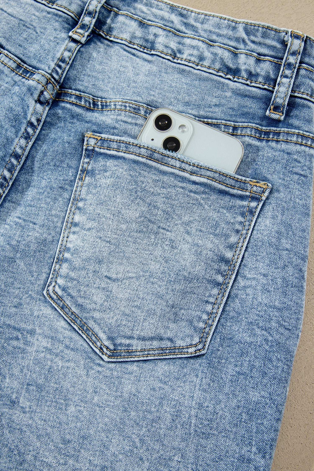 Blue acid wash flare jeans, view 15