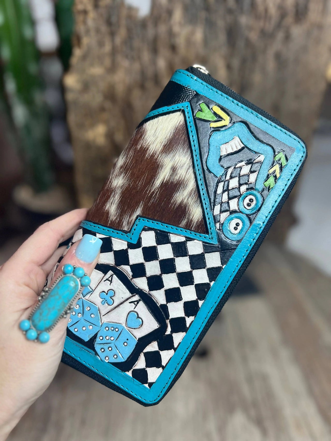 Turquoise Rocker Electric Rodeo Large Zippered Wallet