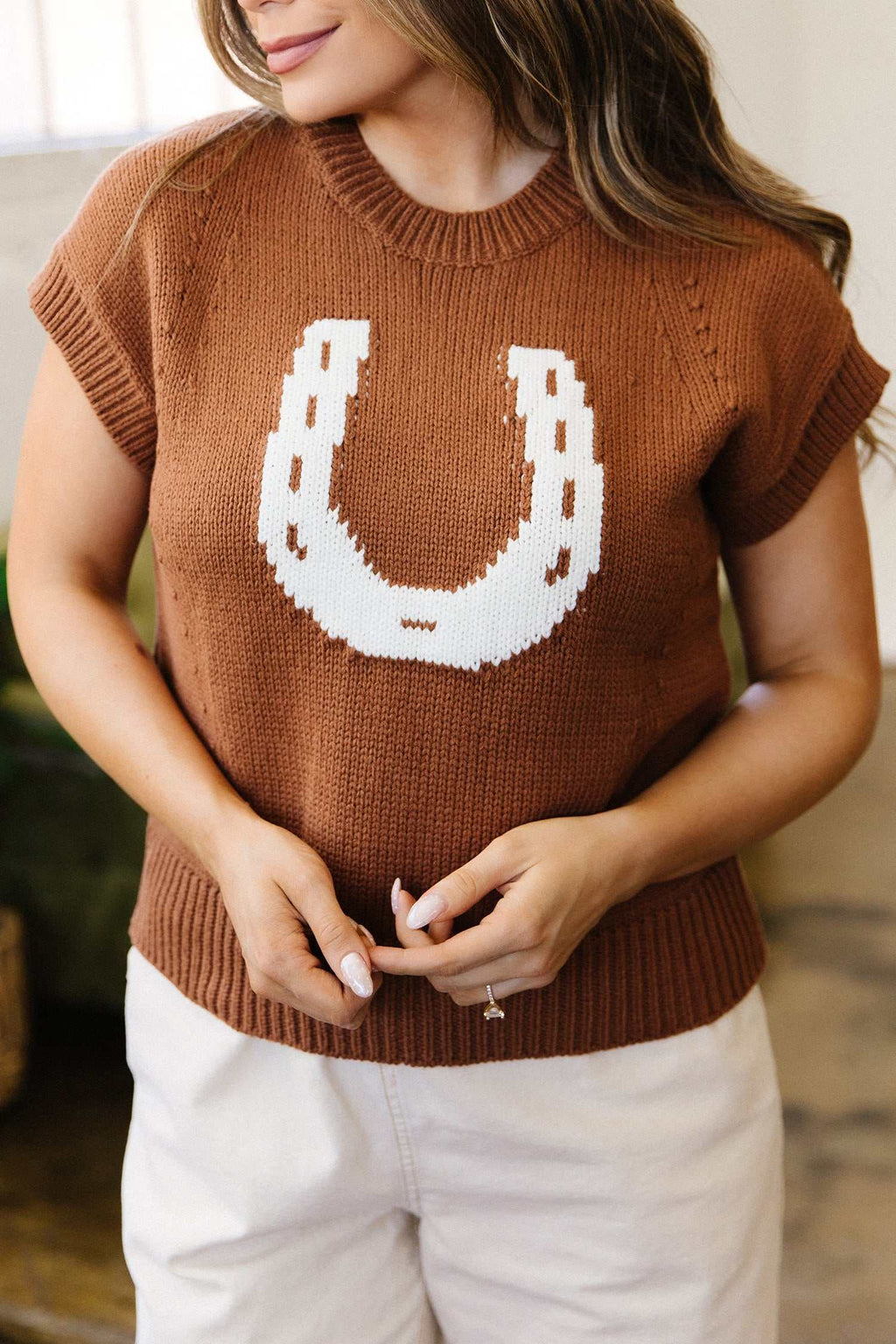Chestnut horseshoe knit sweater, view 8
