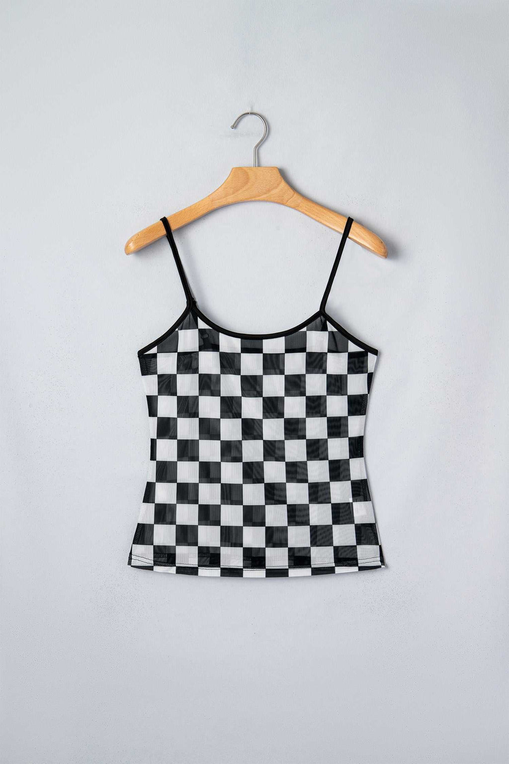 Black sheer checkered tank top, view 6