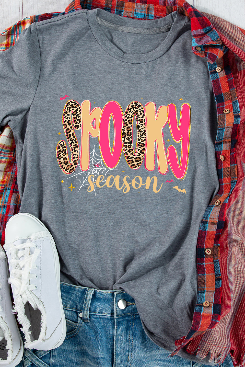 Gray Spooky Season tee, alternate view