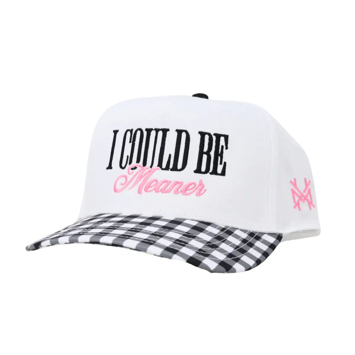 I Could Be Meaner Hat - Retro Black Check/White