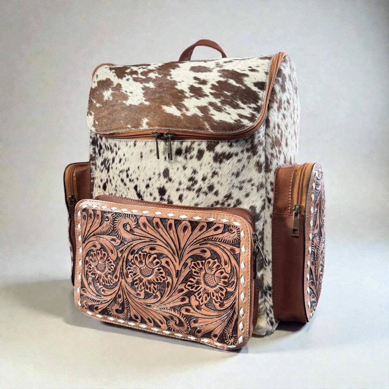 Genuine Western Cowhide Leather Backpack Diaper Bag Personal Item carry-on luggage by Double B Wild Rags