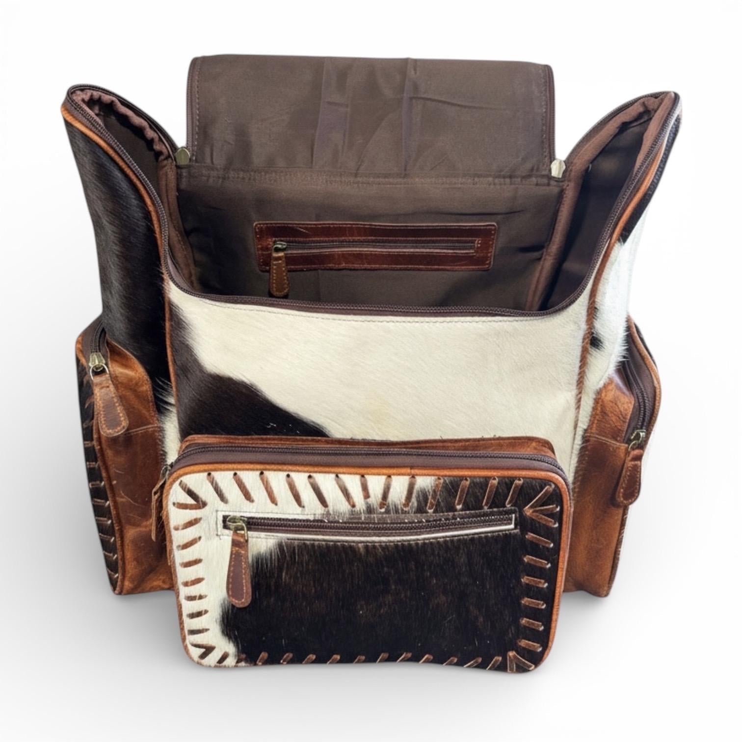 Genuine Western Cowhide Leather Backpack Diaper Bag Personal Item carry-on luggage by Double B Wild Rags