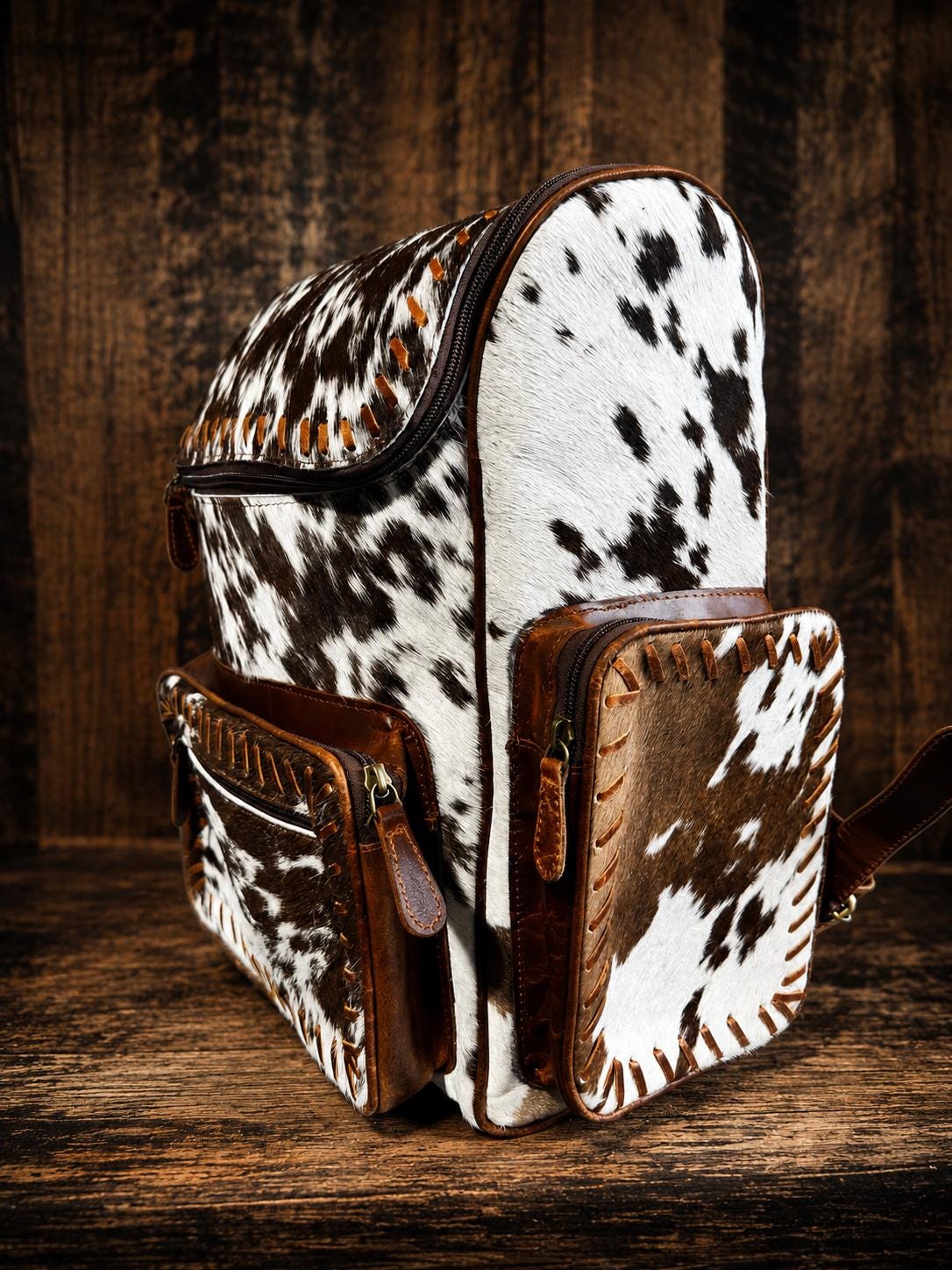 Open Range Genuine Cowhide Leather Backpack - Brindle or Spotted