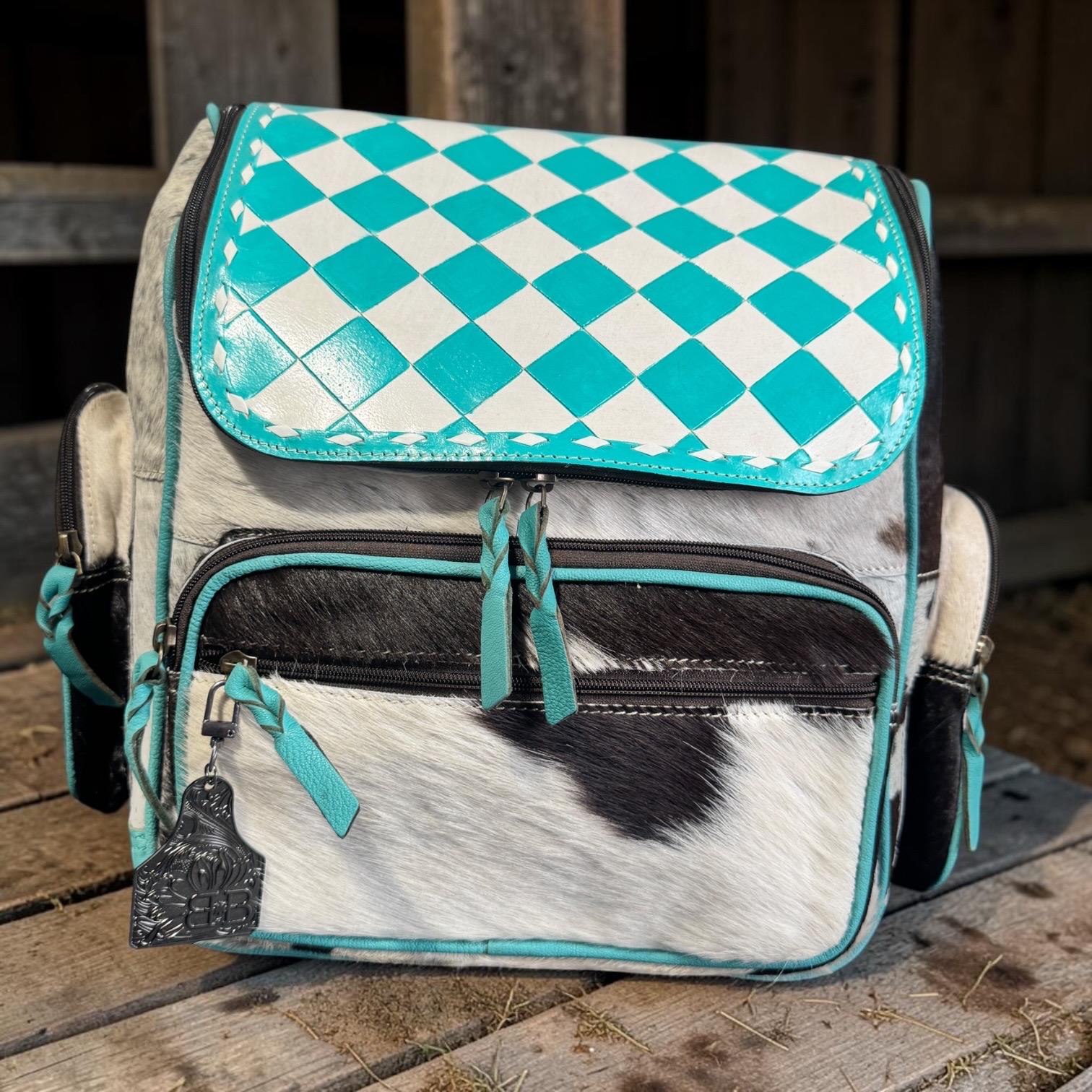 Checkered Genuine Cowhide Leather Backpack by Double B