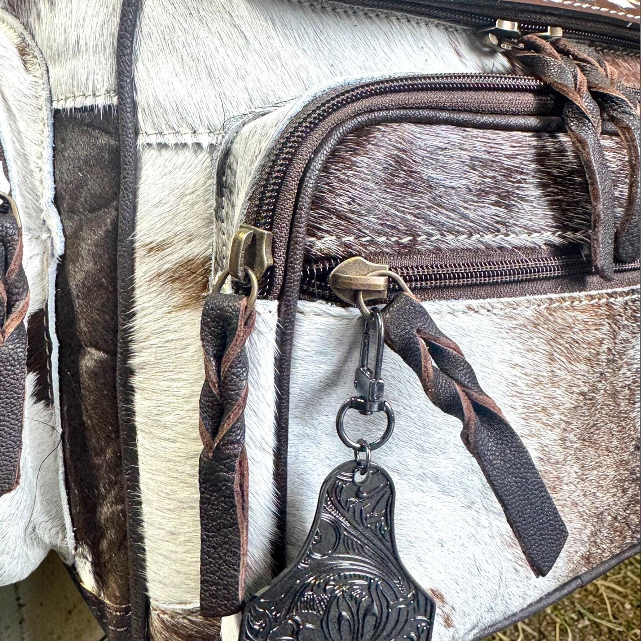 Checkered Genuine Cowhide Leather Backpack by Double B