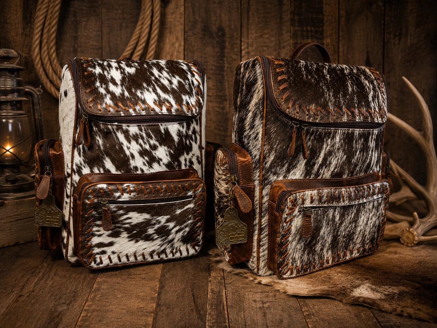 Open Range Genuine Cowhide Leather Backpack - Brindle or Spotted