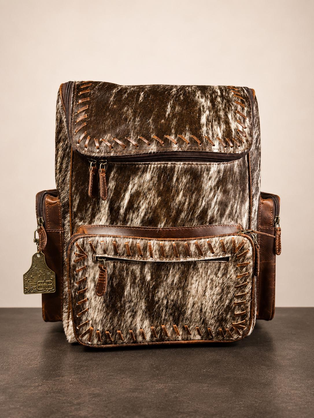 Open Range Genuine Cowhide Leather Backpack - Brindle or Spotted