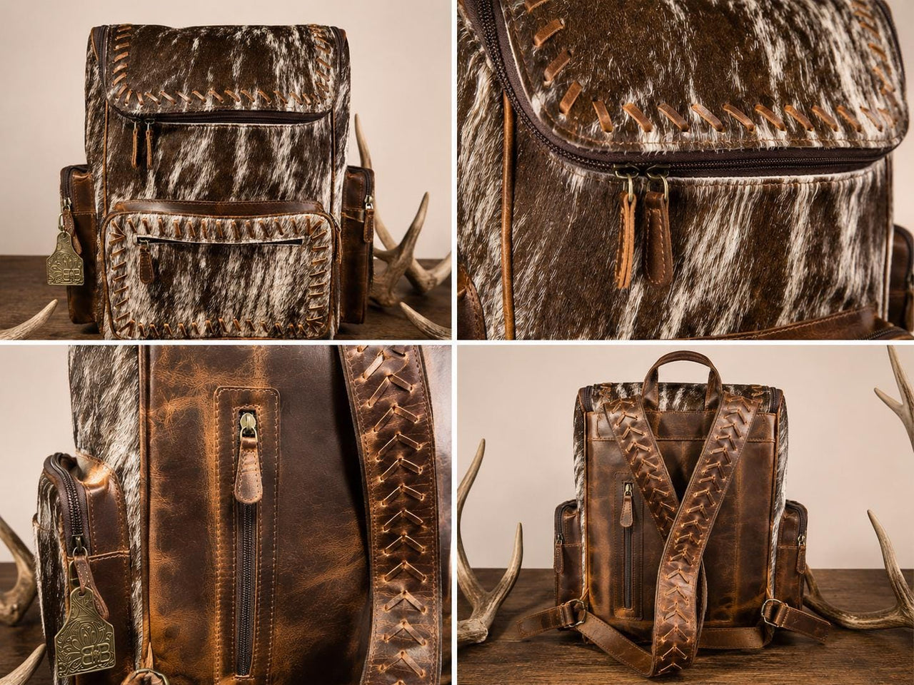 Open Range Genuine Cowhide Leather Backpack - Brindle or Spotted