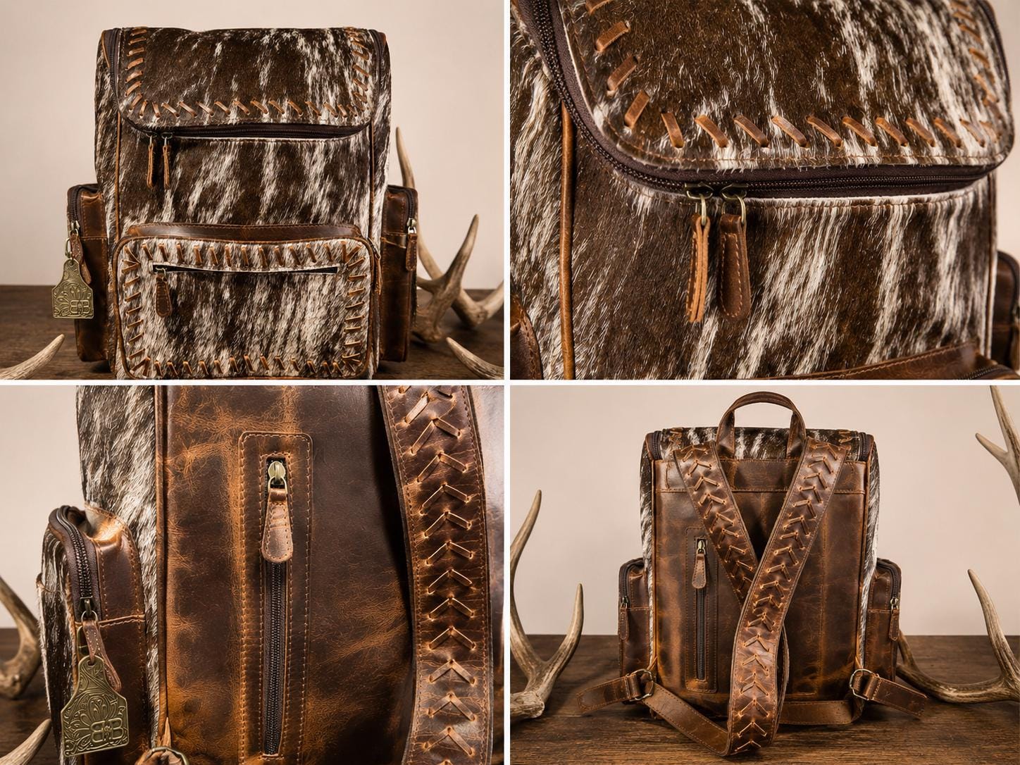 Open Range Genuine Cowhide Leather Backpack - Brindle or Spotted