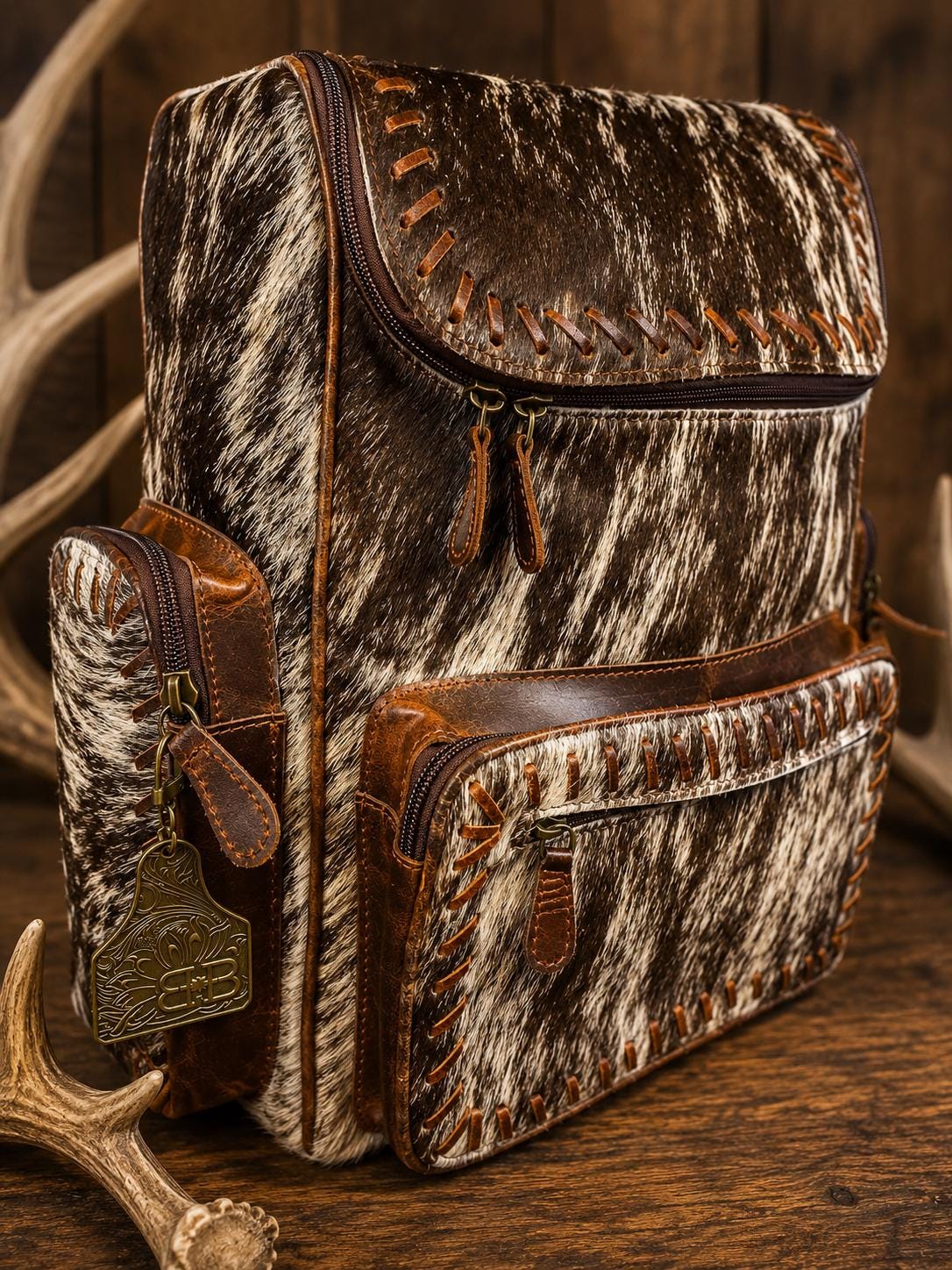 Open Range Genuine Cowhide Leather Backpack - Brindle or Spotted
