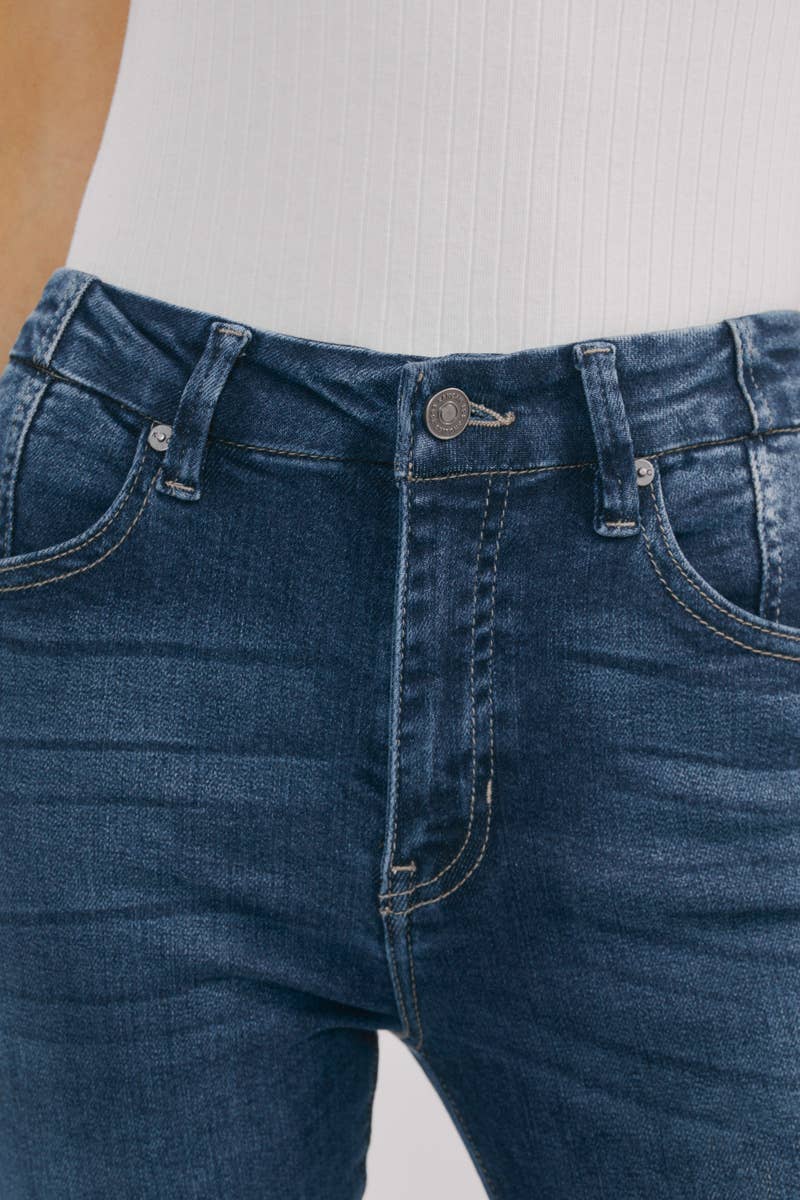 Kan Can High-Rise Super Flare Western Jeans — Dark Wash with Back Waistband Seam Detail & Front Coin Pocket (Size 9 remaining)