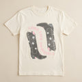 Ivory tee with star cowboy boots graphic and pink Long Live Cowgirls text