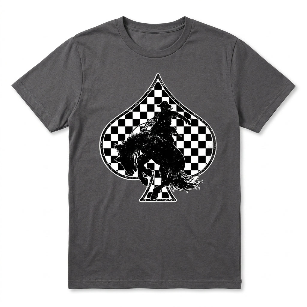 Clean white studio background product shot of the Redeo Check Spades Western Graphic T-Shirt