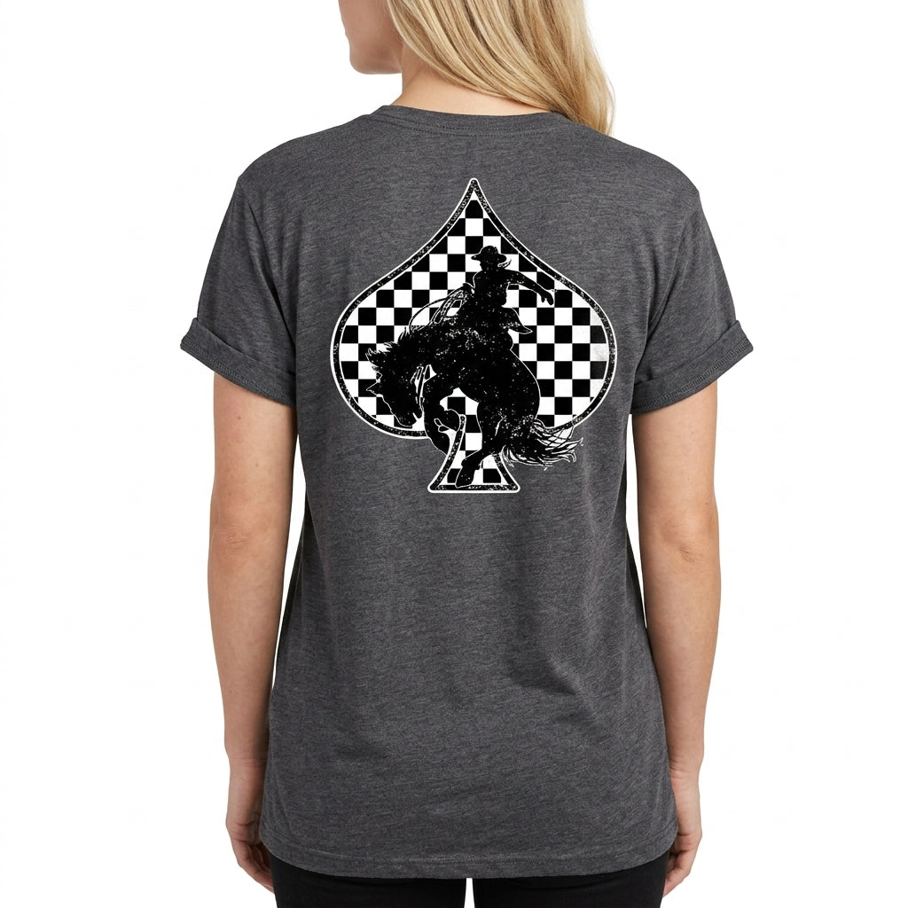 Back studio view of the Redeo Check Spades Western Graphic T-Shirt