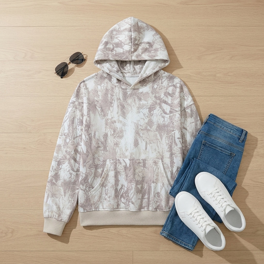 Cozy Gray Abstract Print Hoodie Flat Lay Outfit Styling