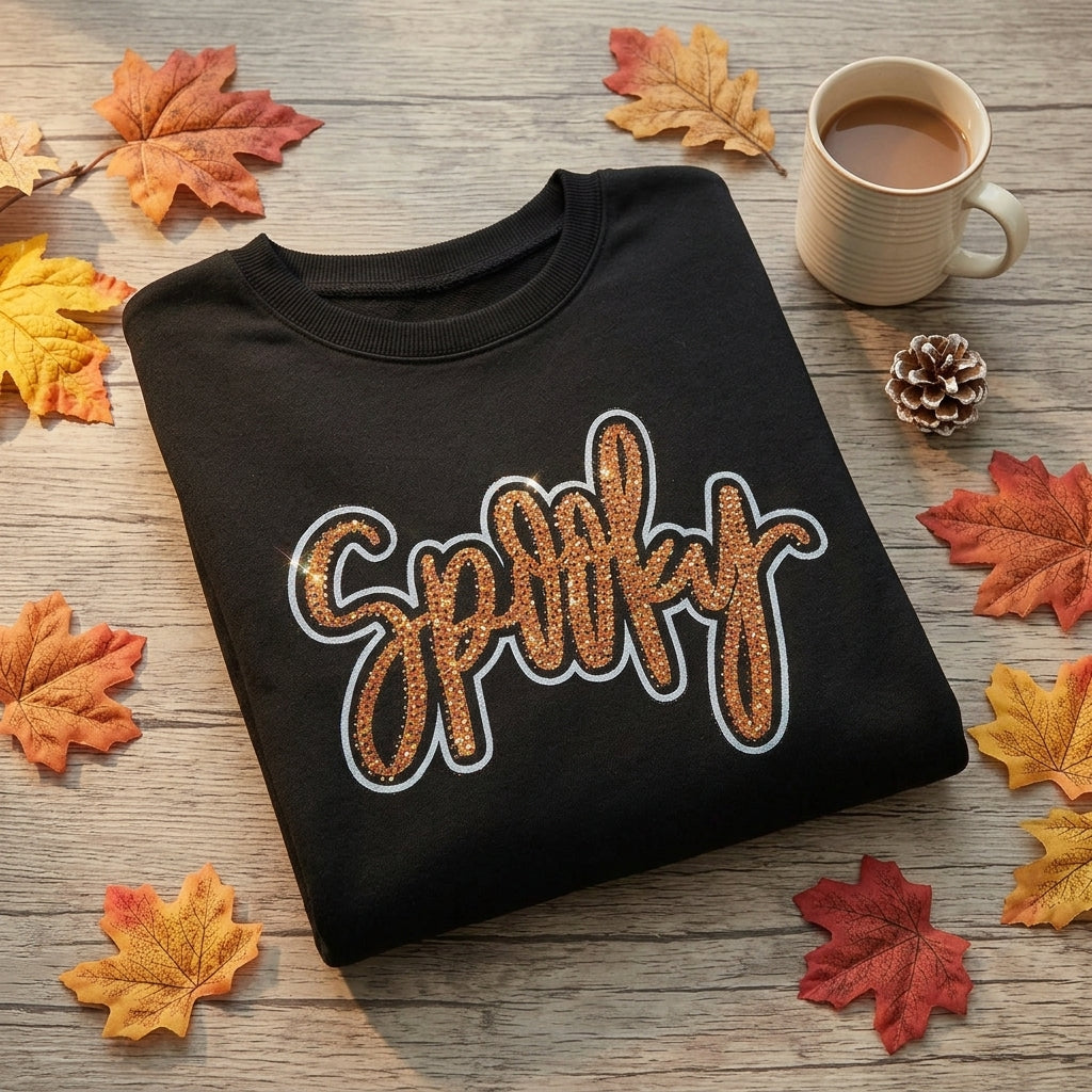 Black Spooky rhinestone sweatshirt, alternate view