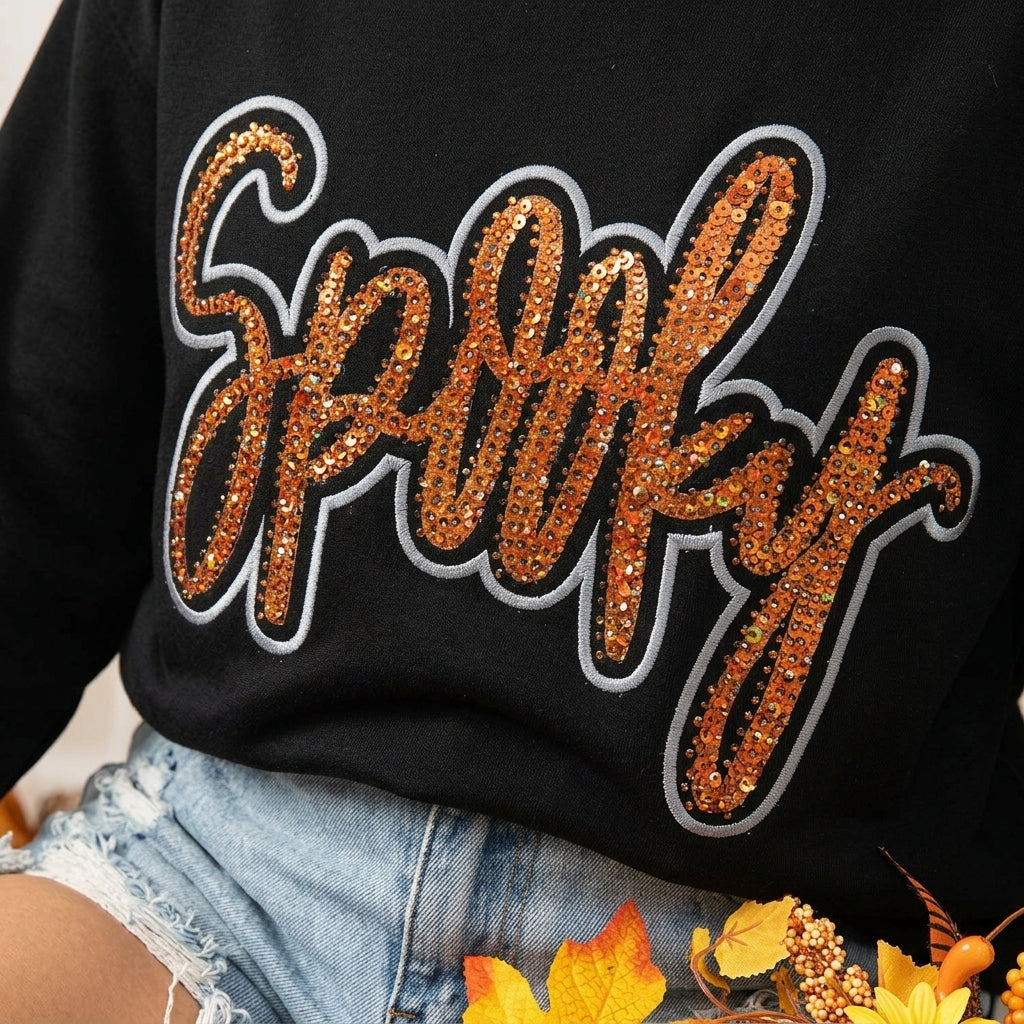 Black Spooky rhinestone sweatshirt, view 4
