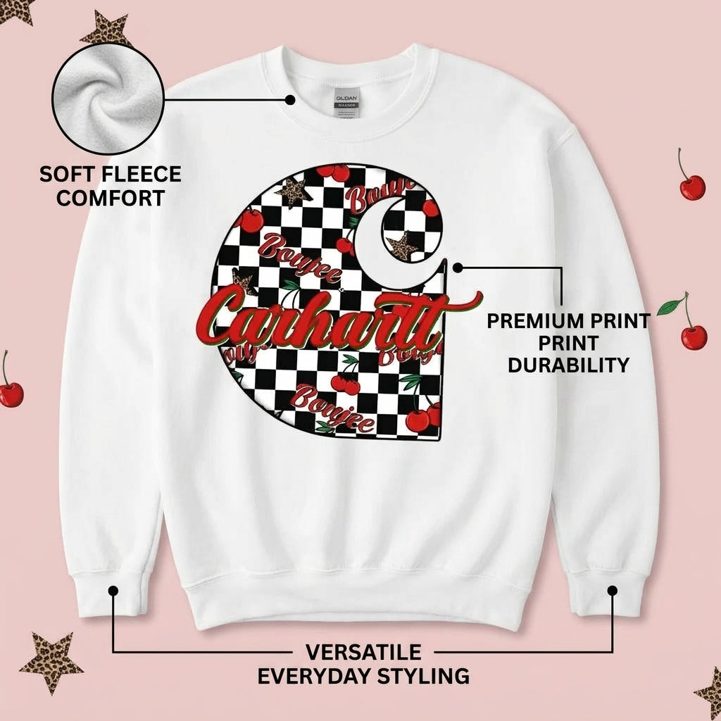 Boujee cherry checkered graphic top, view 5