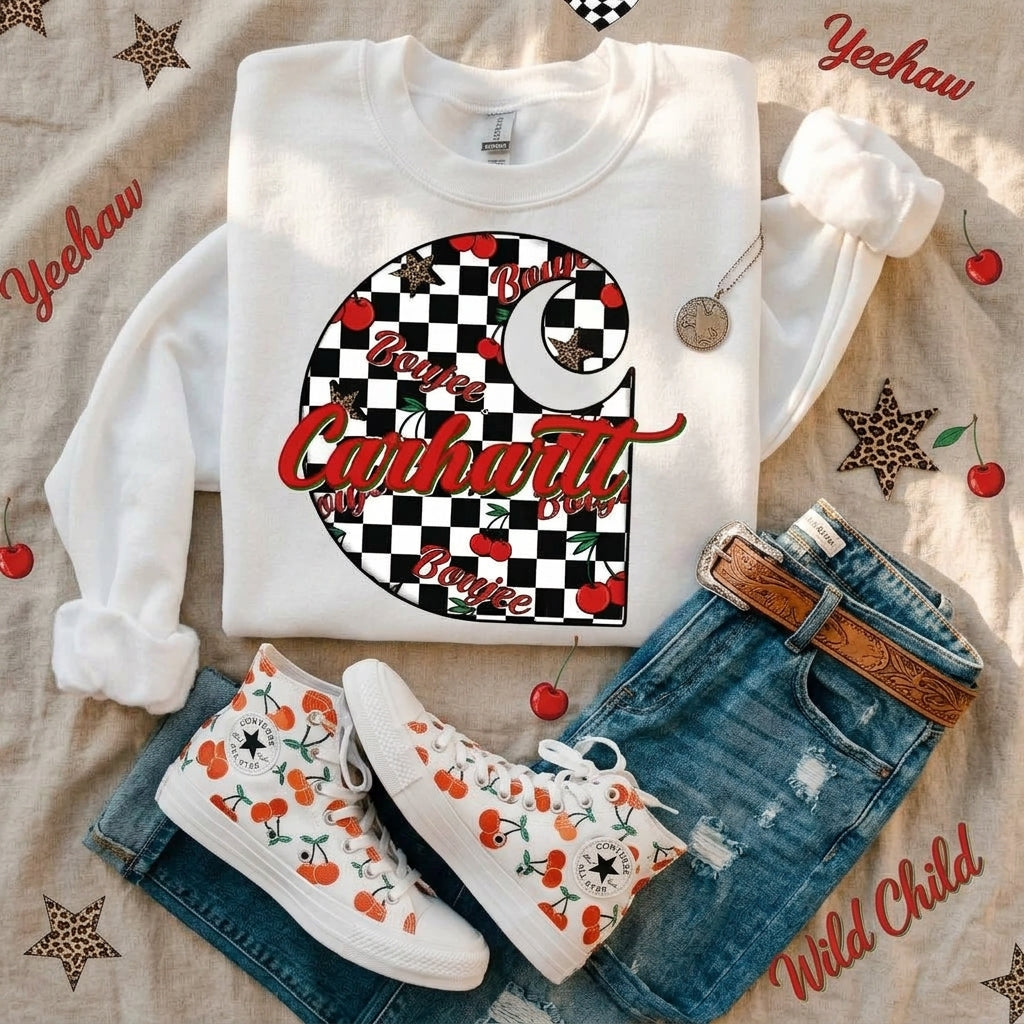 Boujee cherry checkered graphic top, alternate view