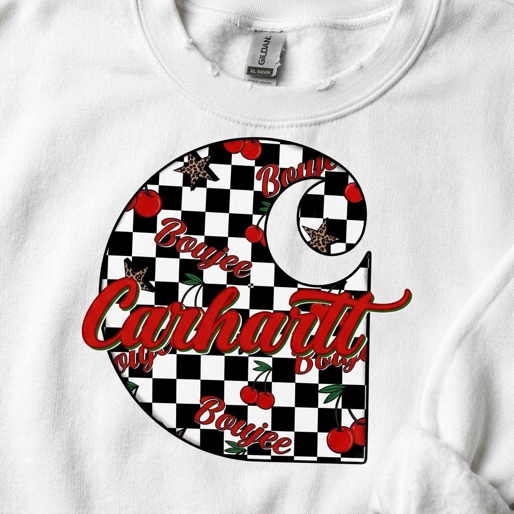 Boujee cherry checkered graphic top, view 4
