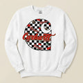 Boujee cherry graphic with black and white checkered motif and leopard stars